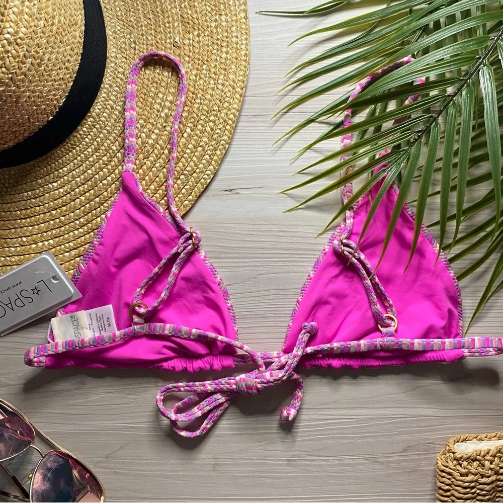 L*Space Brittany Purple Pink Sliding Tri Bikini Top in Electric Pink